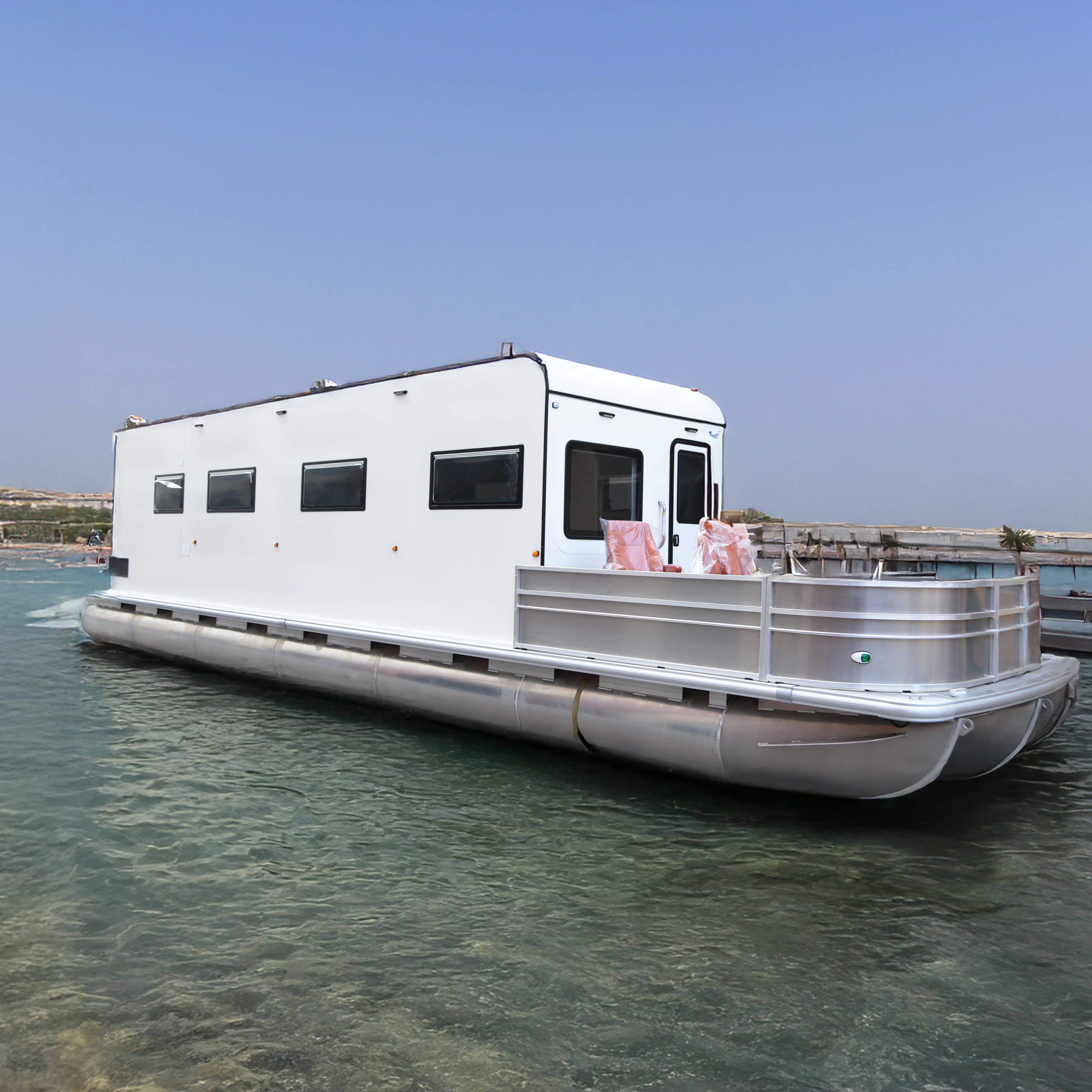 12.8 Meters Double Decker House Boat Transportation Boat with High-quality Fiberglass for Water Recreations and Water Transport